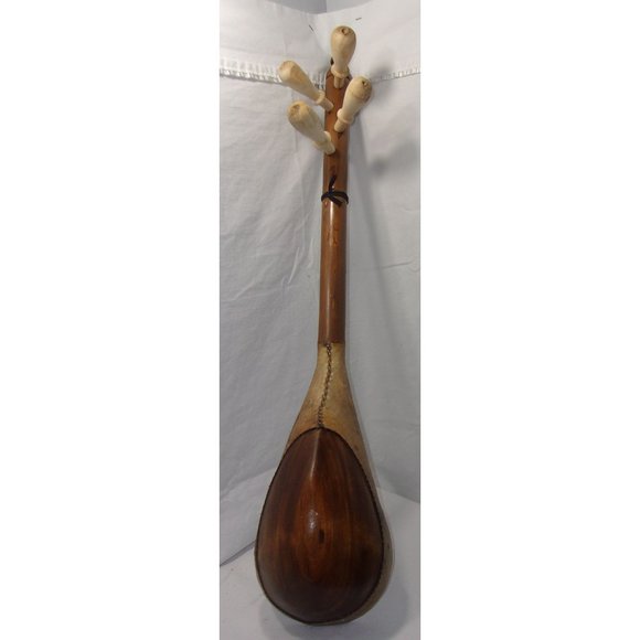 Moroccan Guenbri Wood w/ Animal Skin Gut Strings & Stitched Instrument 28" - Picture 2 of 10